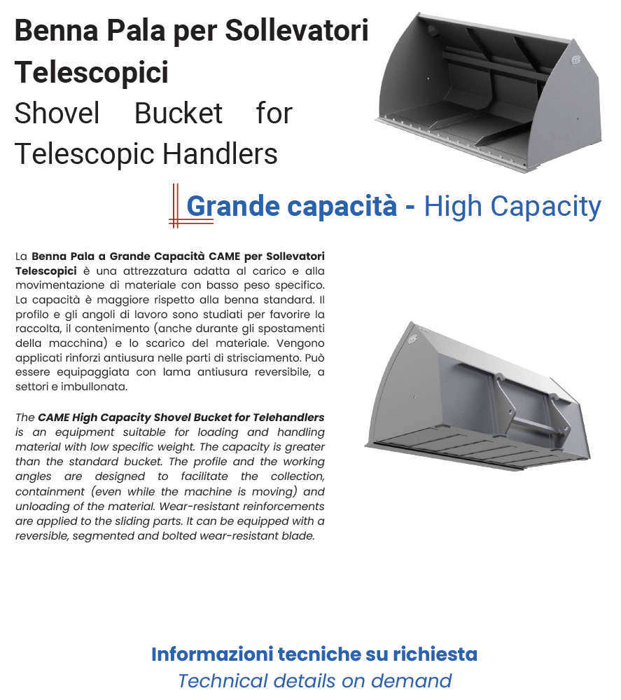 Benna Pala Grande Capacità per Sollevatori Telescopici Scheda